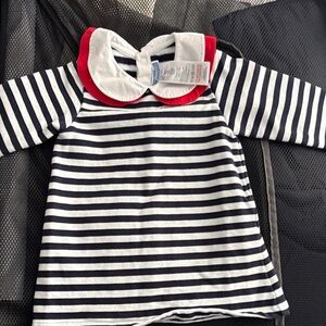 Striped Baby Dress with Red Trim Collar jacadi